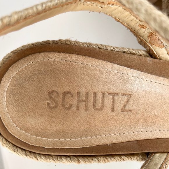 Schutz Leather Espadrille Woven Raffia Jute Strappy Platform Heels Wedge Sandals - Picture 5 of 9